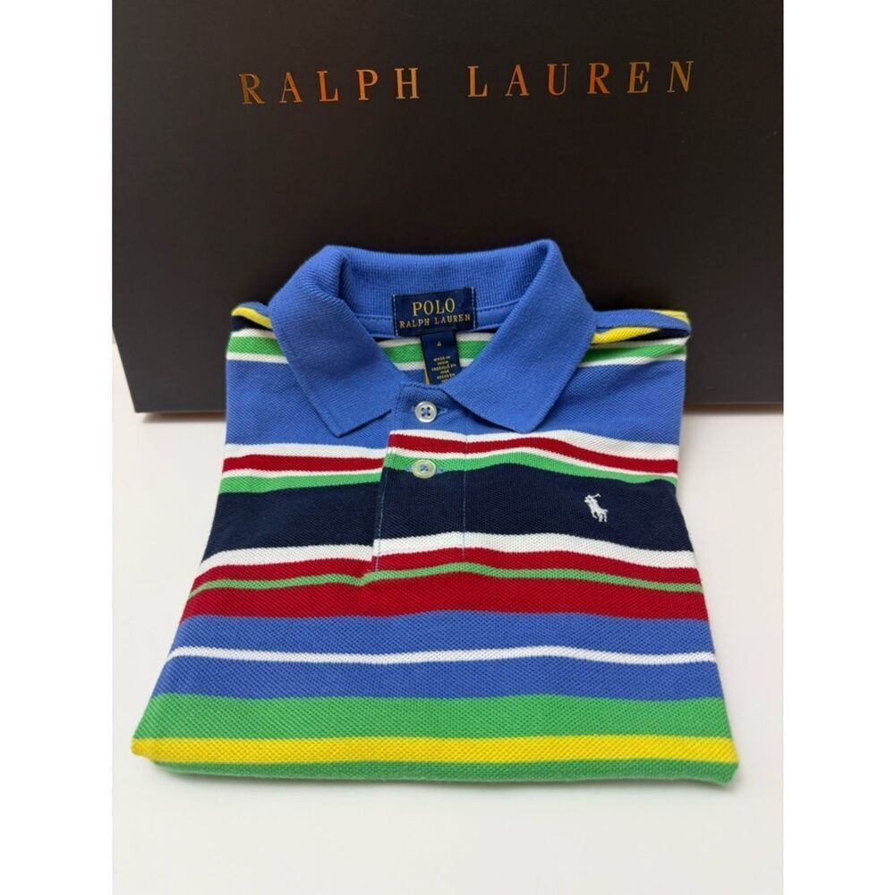 Polo Ralph Lauren Boys Multicolor Striped Cotton Mesh Polo Shirt Size 4